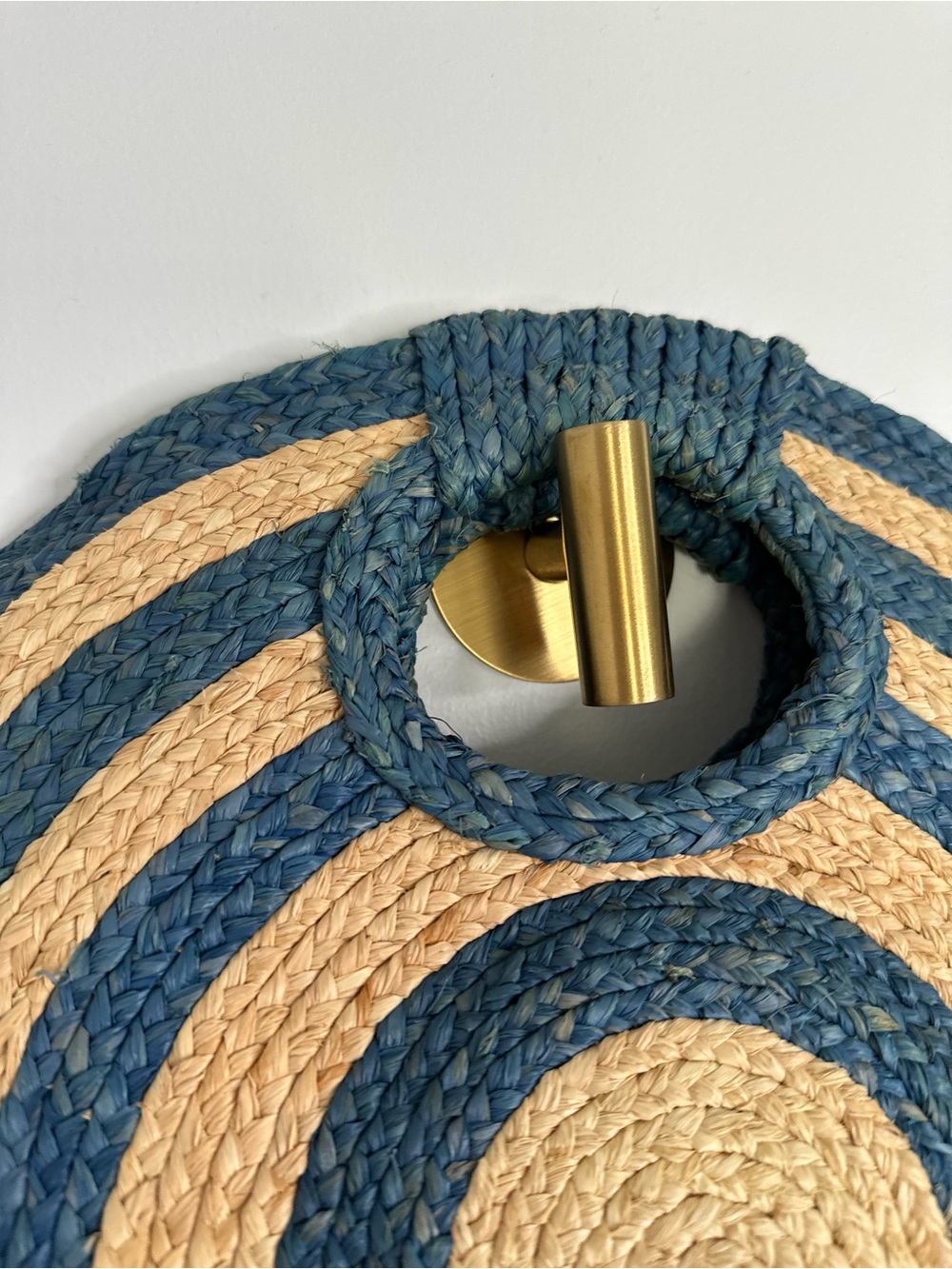 Kate Spade Round Raffia Straw Tote Blue Natural Woven Circle Bag 15” Rare - Picture 5 of 14